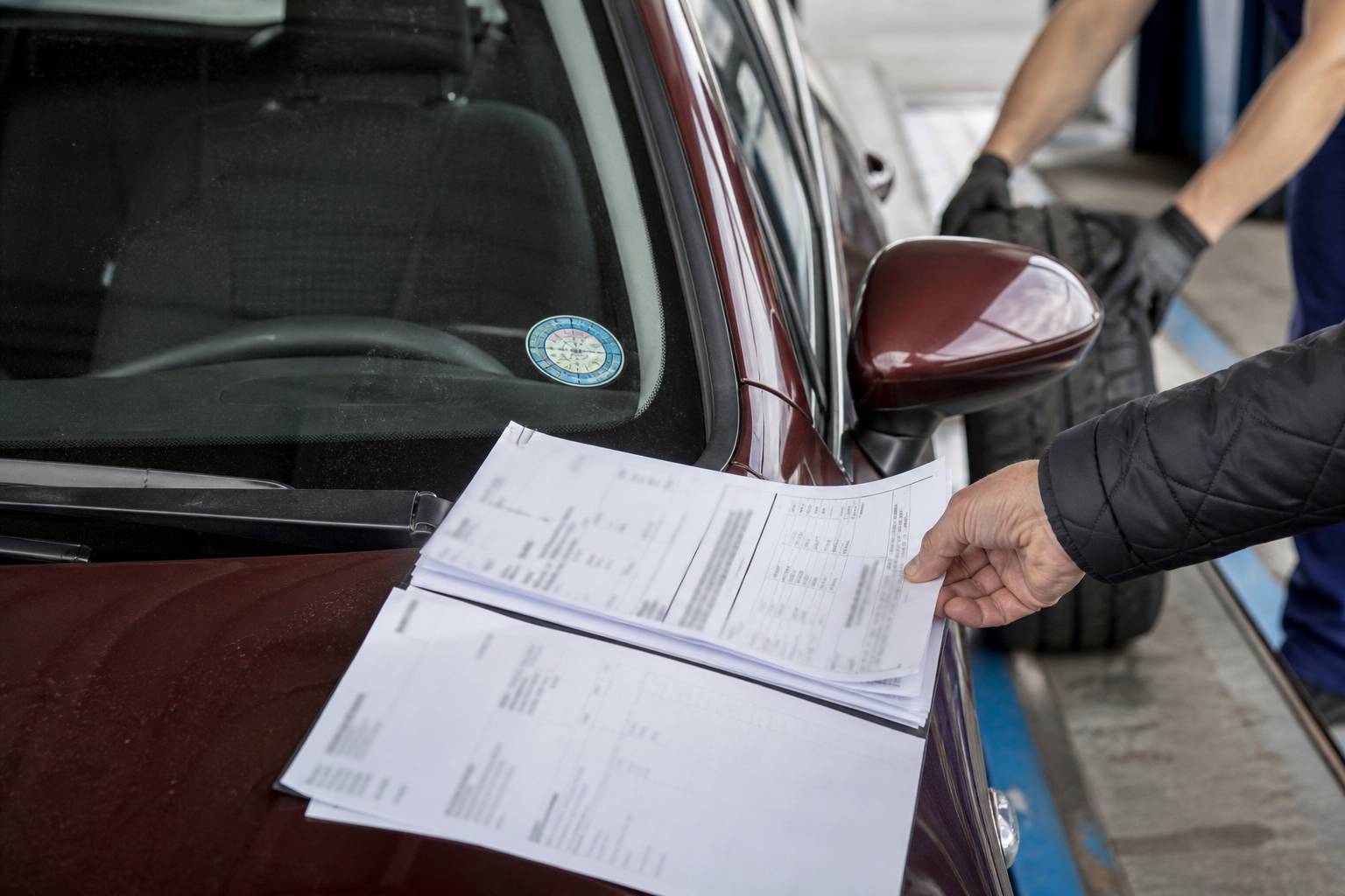 Preiskomponenten, das Pickerl-Dokument und eine physische Inspektion eines Autos aus Österreich