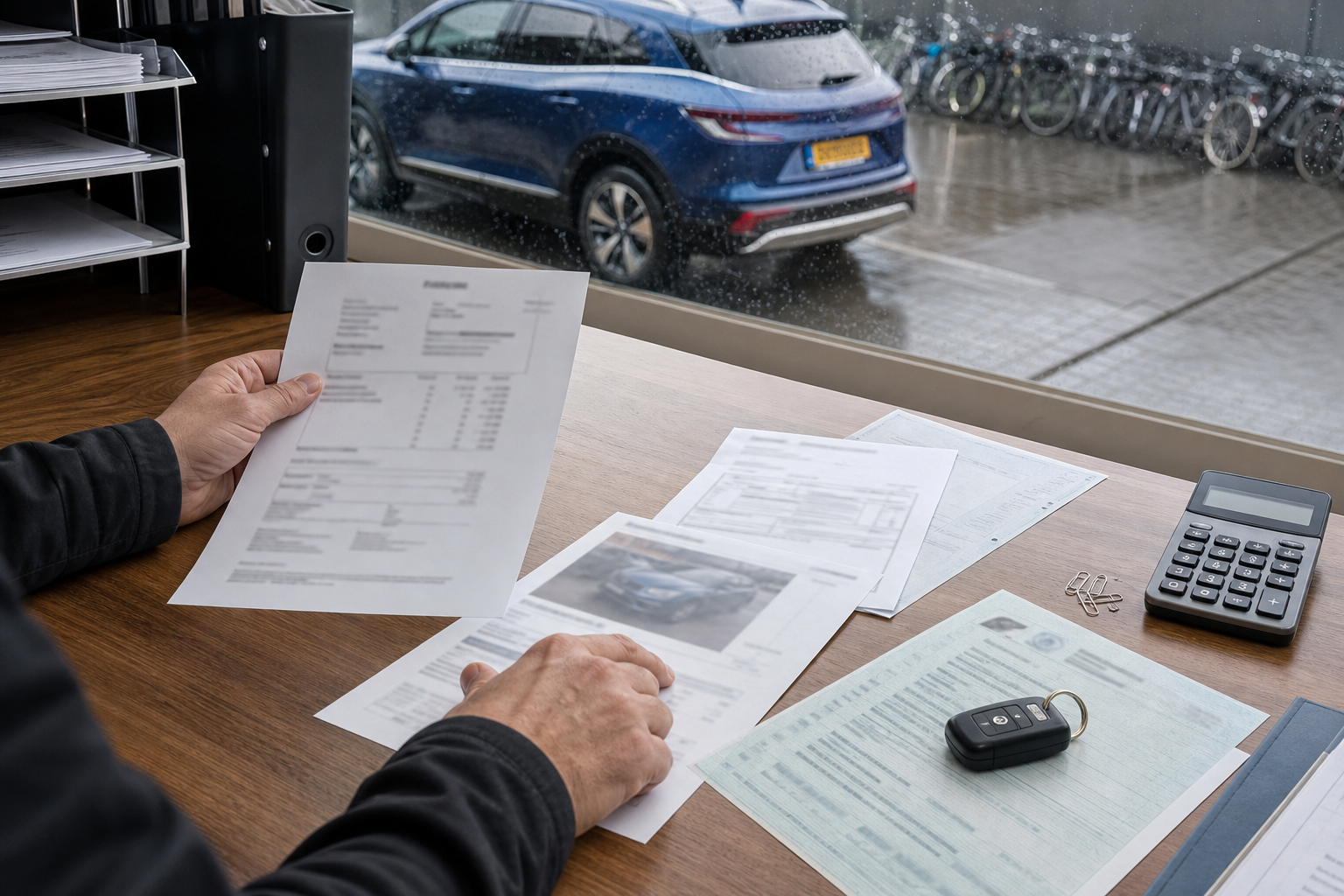 Export-price evidence and RDW documents prepared for checking a car from the Netherlands