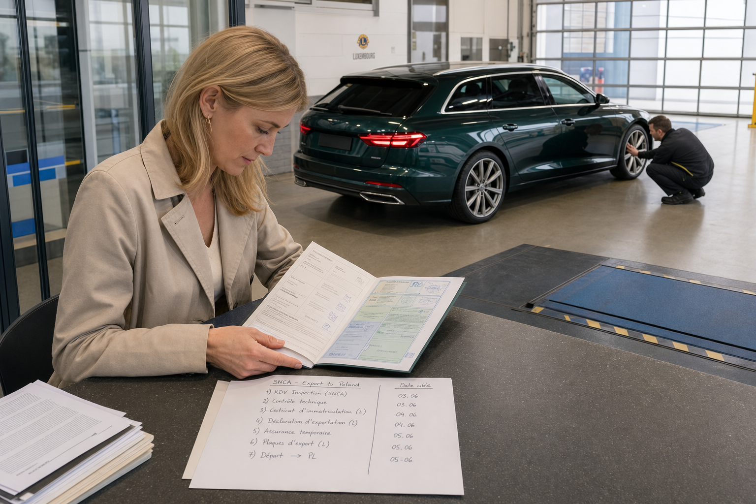 Planning SNCA documents and inspecting a car purchased in Luxembourg
