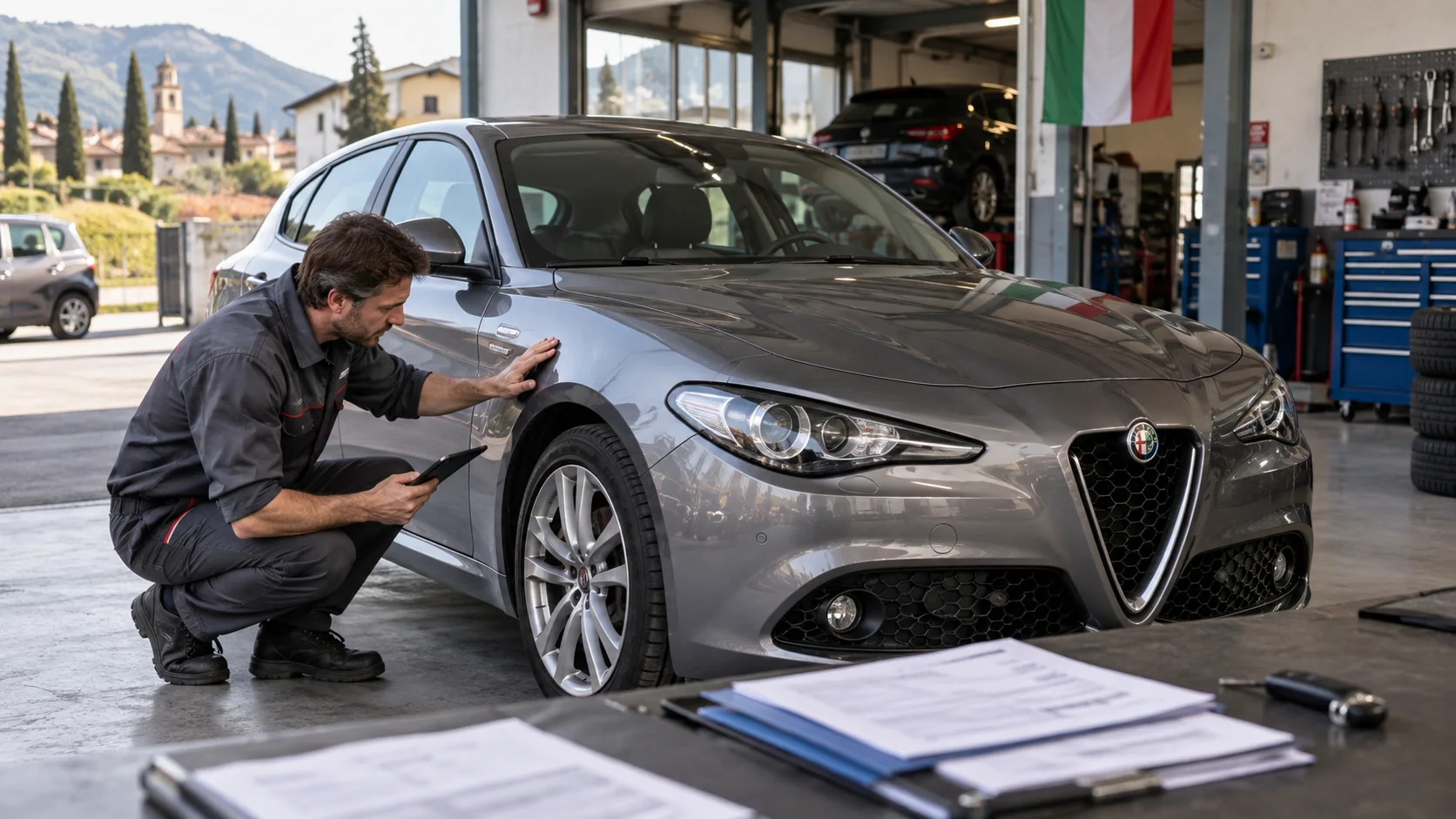 Fahrzeugprüfung und Exportunterlagen für einen Gebrauchtwagen aus Italien