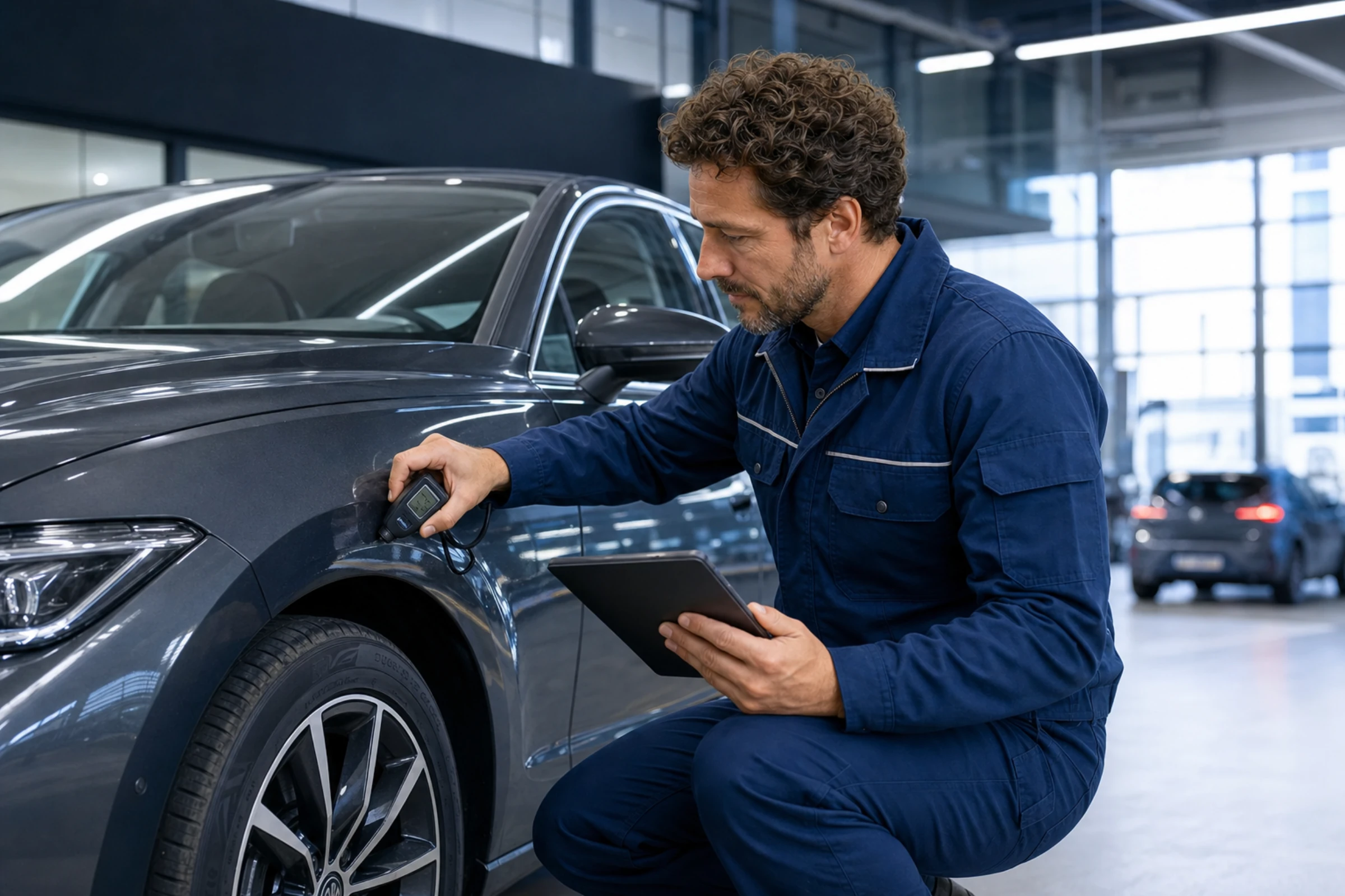 Ein zertifizierter CarAudit-Techniker bei einer Fahrzeugprüfung